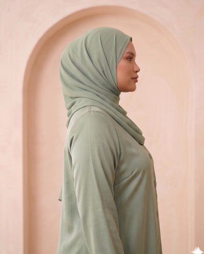 Modern Sage Green Button-Down Georgette Abaya