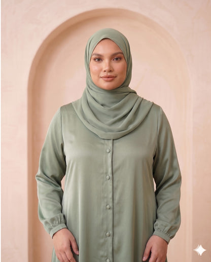 Modern Sage Green Button-Down Georgette Abaya