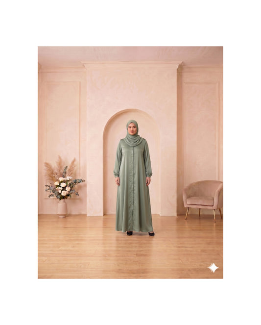 Modern Sage Green Button-Down Georgette Abaya