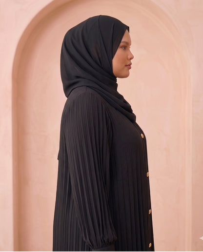 Timeless Black Pleated Georgette Button-Down Abaya