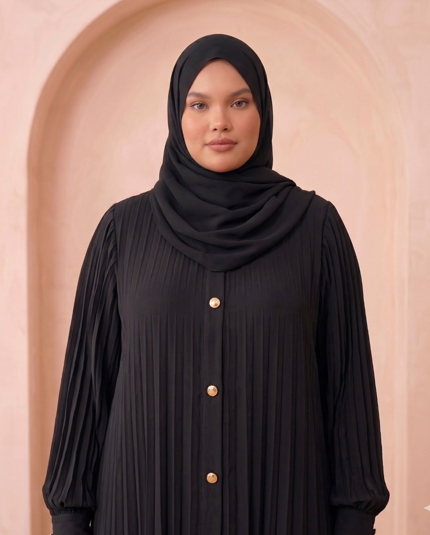 Timeless Black Pleated Georgette Button-Down Abaya