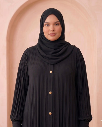 Timeless Black Pleated Georgette Button-Down Abaya