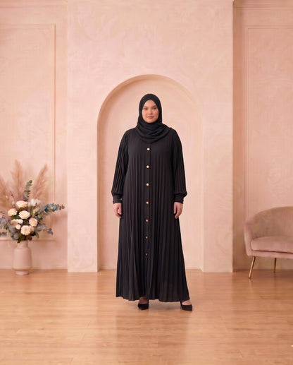 Timeless Black Pleated Georgette Button-Down Abaya