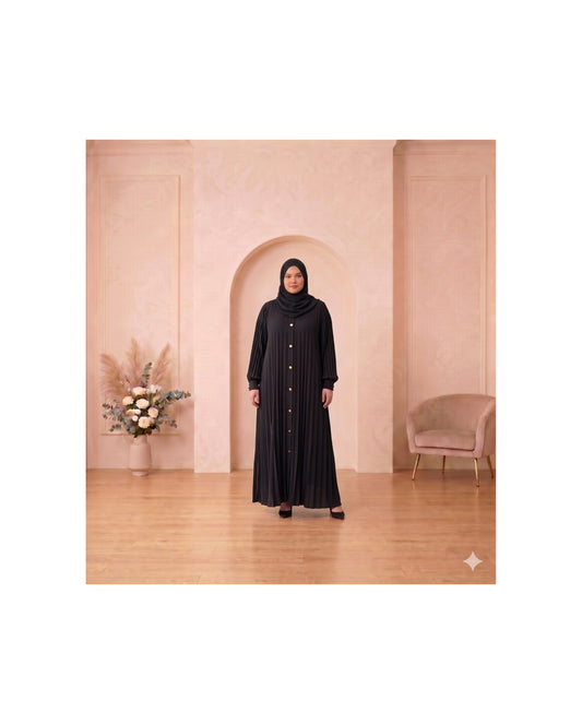 Timeless Black Pleated Georgette Button-Down Abaya