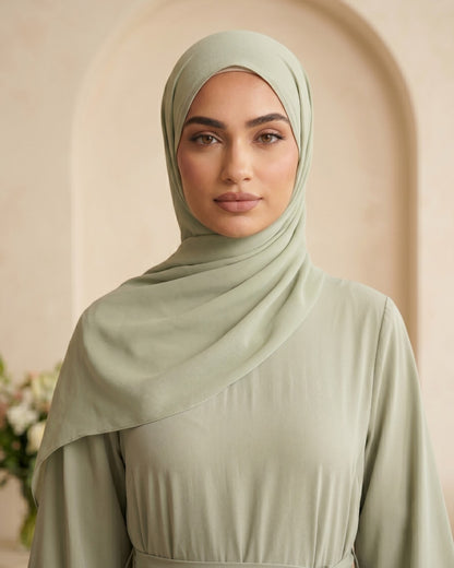 Elegant Sage Green Georgette Abaya with Belt