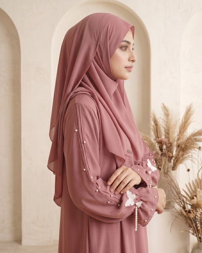 Dusty Rose Pleated-Sleeve Elegant Abaya