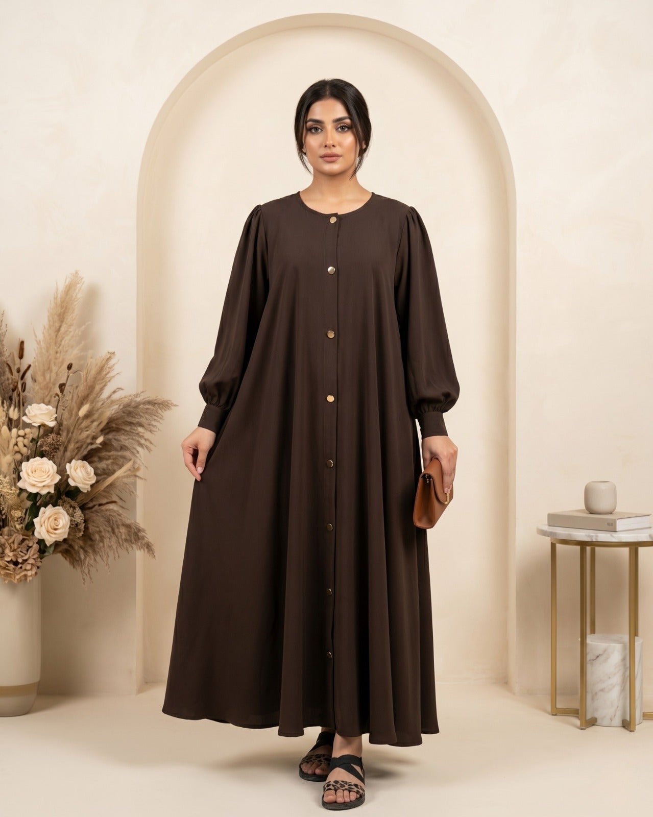Classic Button-Down Chocolate Brown Abaya