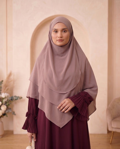 Ethereal Plum Pleated-Sleeve Georgette Abaya