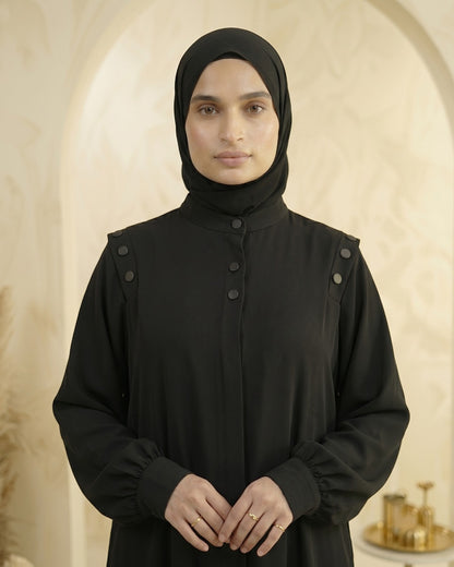 Classic Black Georgette Abaya with Shoulder Detail
