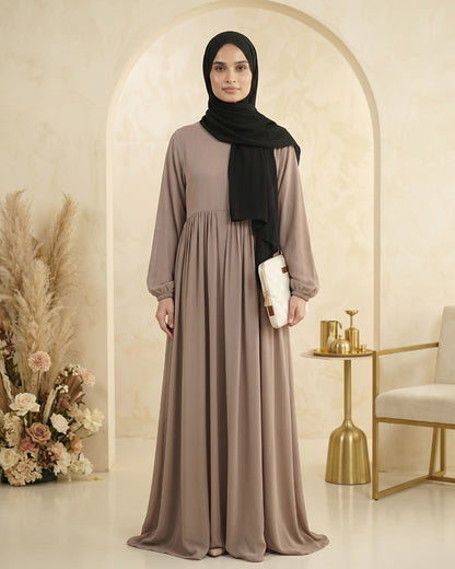 Elegant Minimalist Beige Georgette Abaya