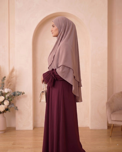 Ethereal Plum Pleated-Sleeve Georgette Abaya