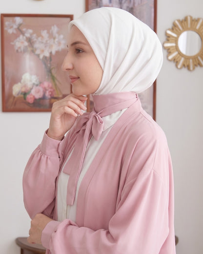 Rose-Pink Tie-Neck Open-Front Abaya Set