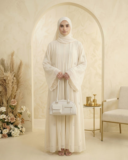 Classic Cream Embroidered Georgette Abaya