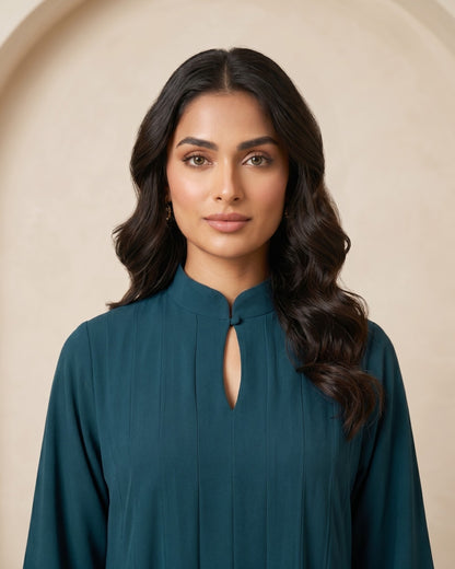 Sophisticated High-Neck Teal Maxi Abaya