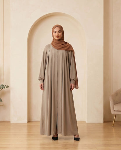 Premium Georgette Pleated Maxi Abaya Set with Elegant Smocked Cuffs
