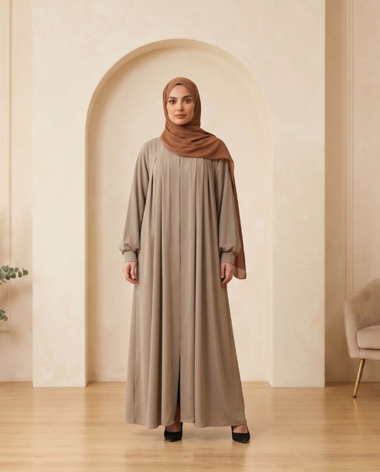 Premium Georgette Pleated Maxi Abaya Set with Elegant Smocked Cuffs
