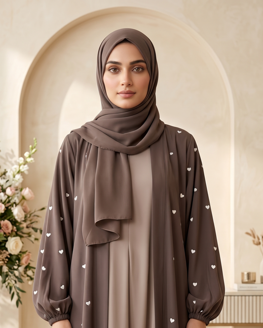 Charming Heart-Embellished Georgette Layered Abaya