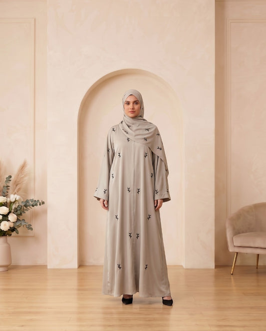 Green Elegance: Embroidered Premium Georgette Abaya