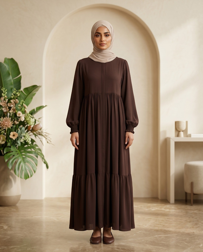 Chocolate Brown Tiered-Maxi Abaya