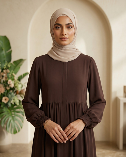 Chocolate Brown Tiered-Maxi Abaya