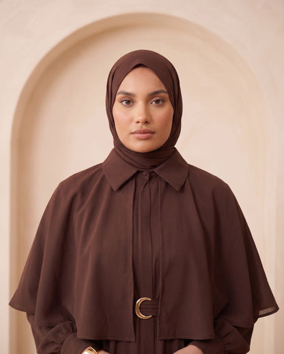 Chocolate Brown Layered Cape Georgette Abaya