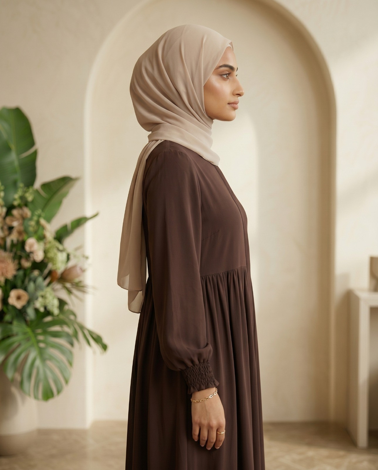 Chocolate Brown Tiered-Maxi Abaya