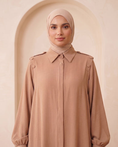 Classic Beige Collared Button-Down Georgette Abaya