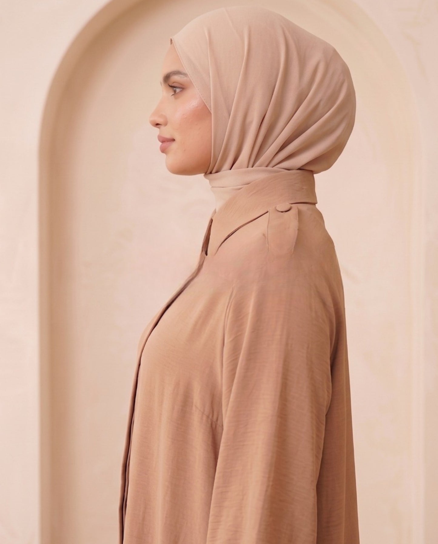 Classic Beige Collared Button-Down Georgette Abaya