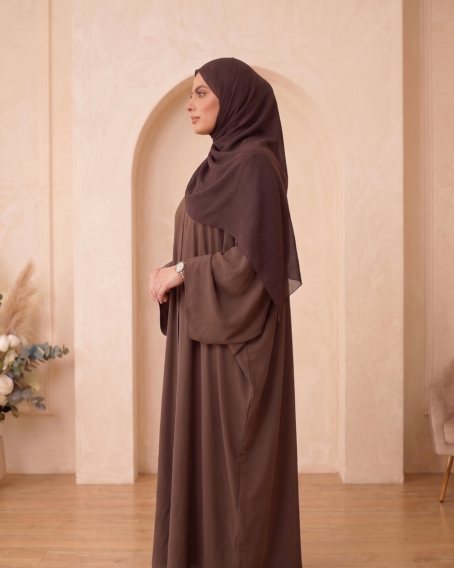 Timeless Chocolate Brown Georgette Flowy Abaya