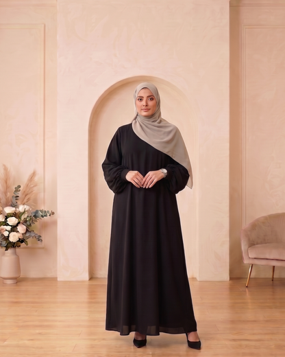 Classic Midnight Black Georgette Elegant Abaya