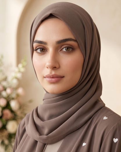 Charming Heart-Embellished Georgette Layered Abaya