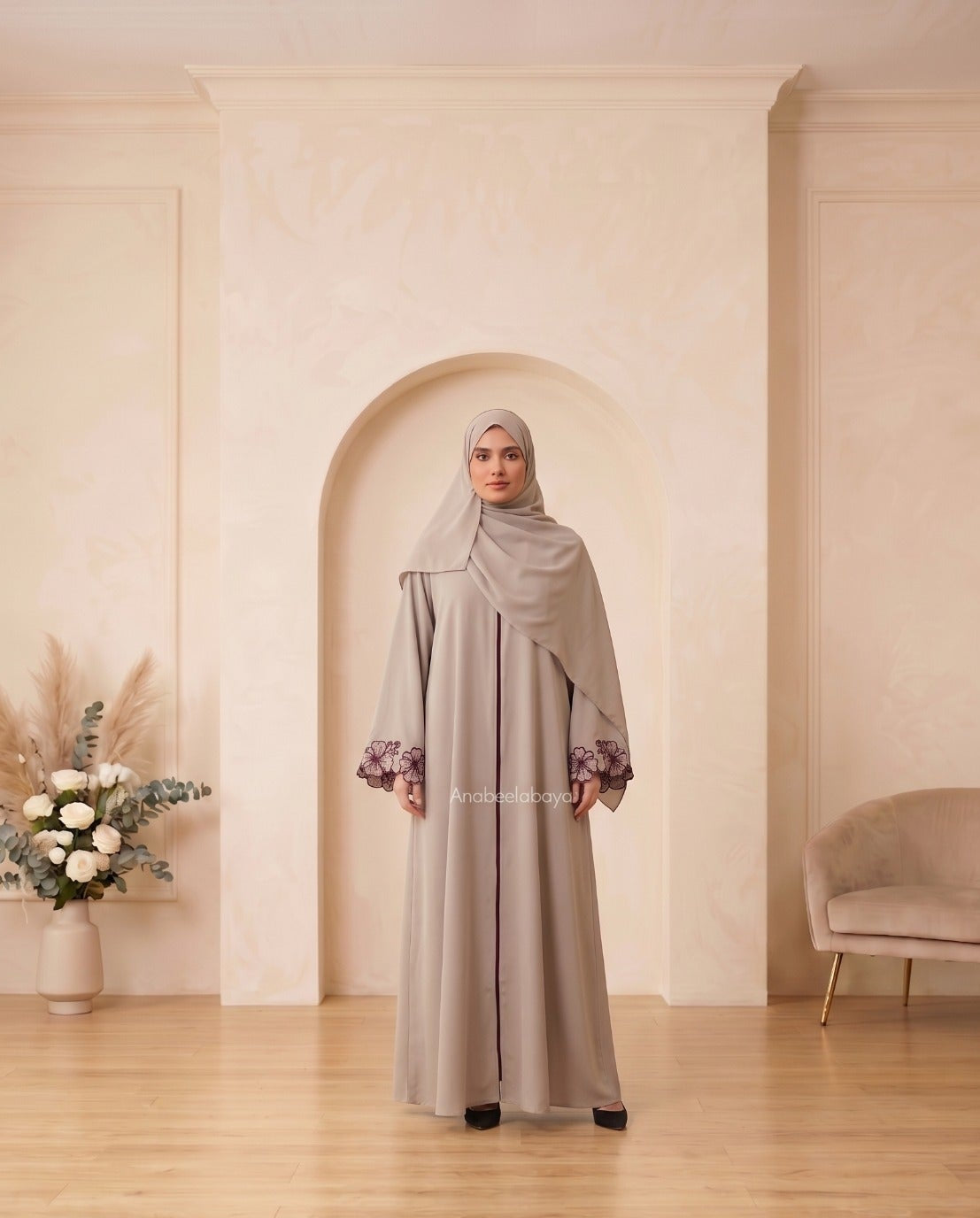Ethereal Sage Green Georgette Embroidered Abaya