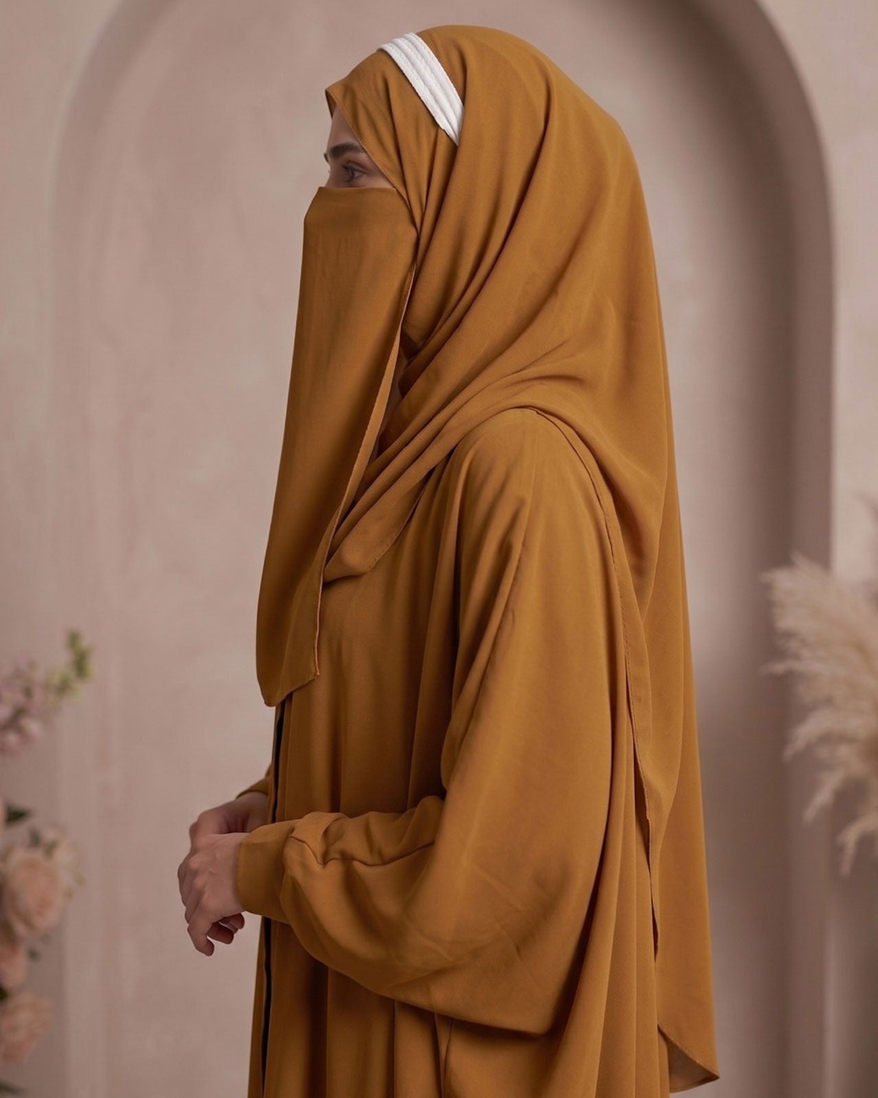 Premium Earth-Tone Georgette Abaya Set with Matching Niqab