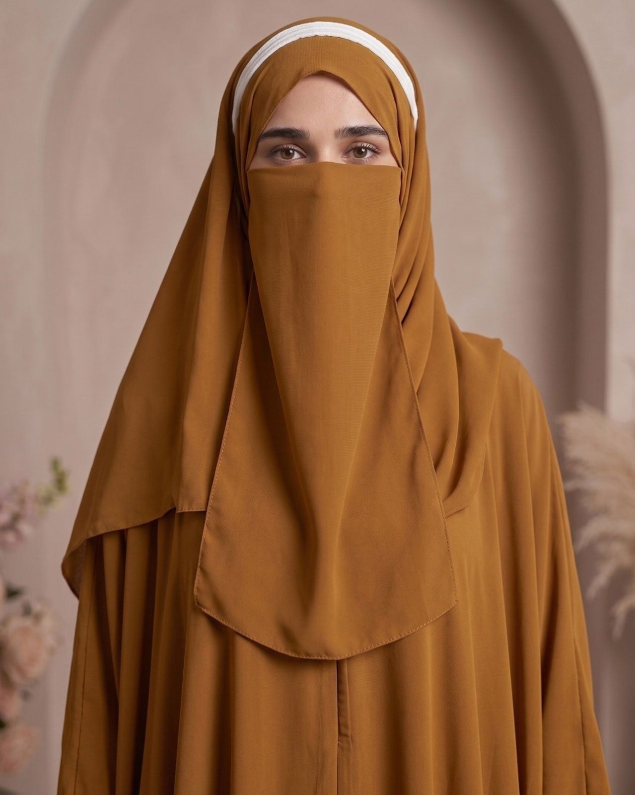 Premium Earth-Tone Georgette Abaya Set with Matching Niqab