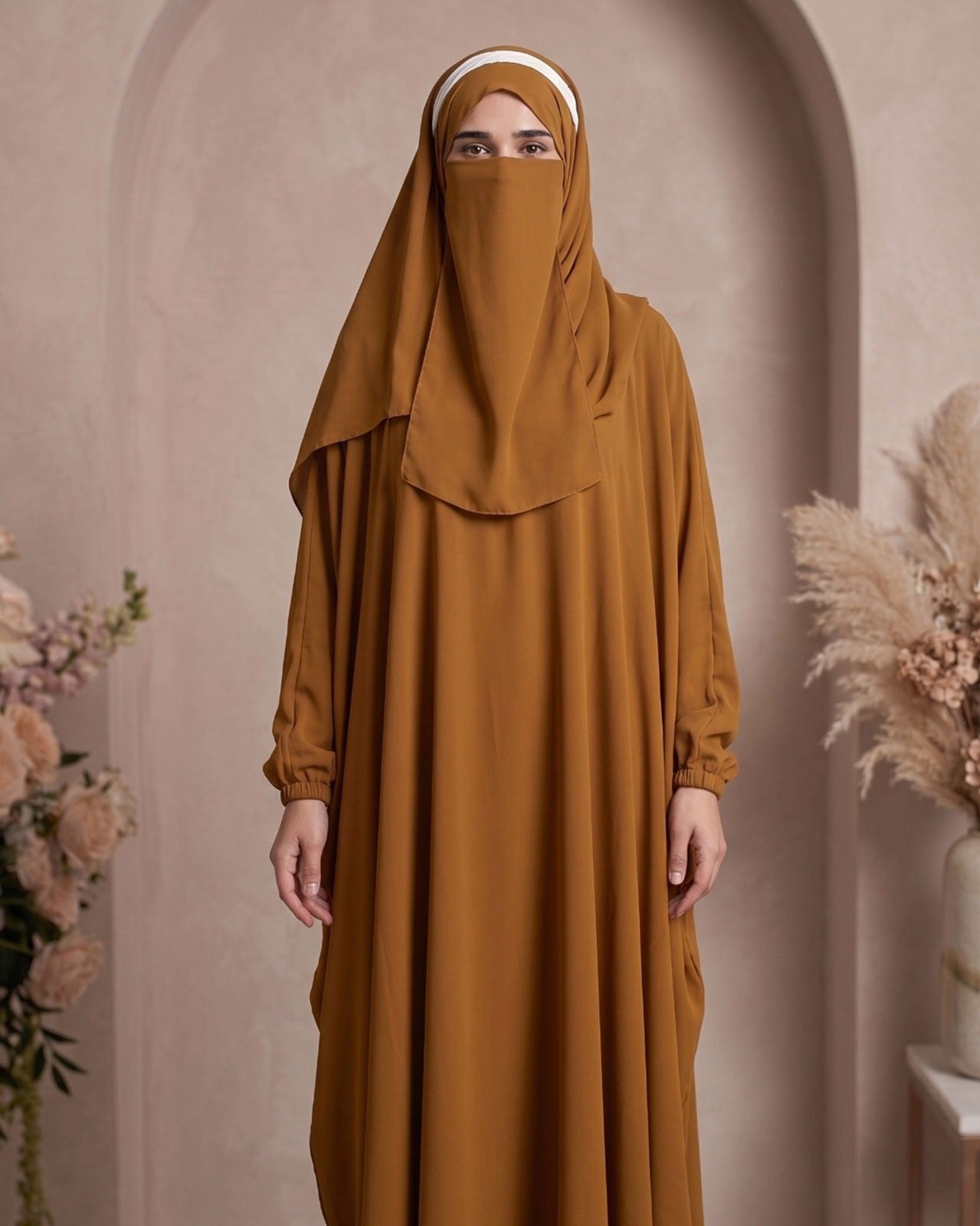 Premium Earth-Tone Georgette Abaya Set with Matching Niqab