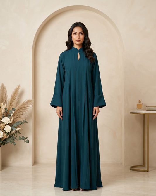 Sophisticated High-Neck Teal Maxi Abaya
