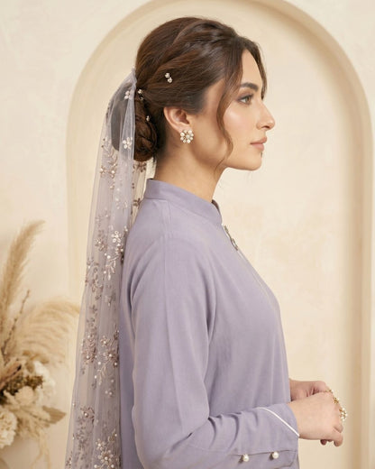 Premium Lavender Front-Zip Abaya with Embellished Cuffs