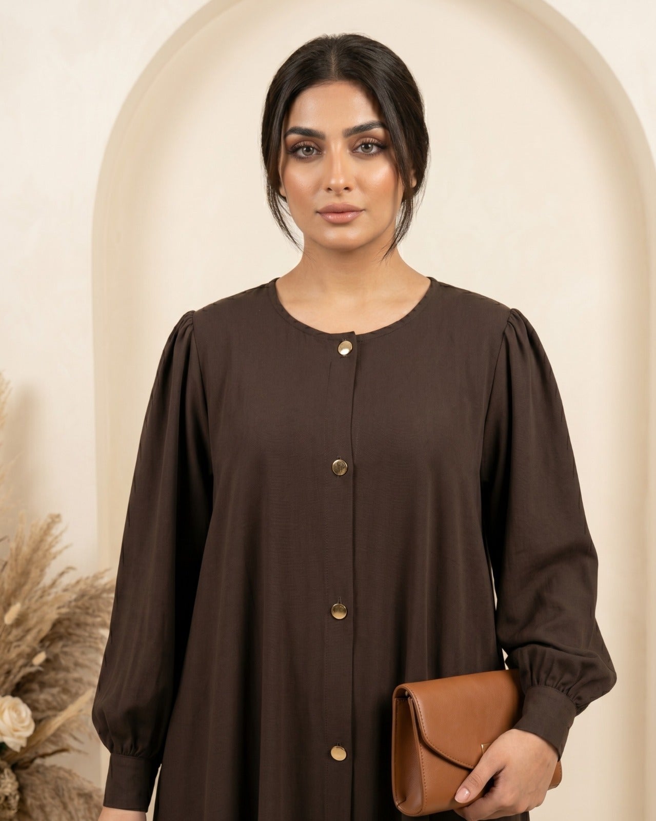 Classic Button-Down Chocolate Brown Abaya