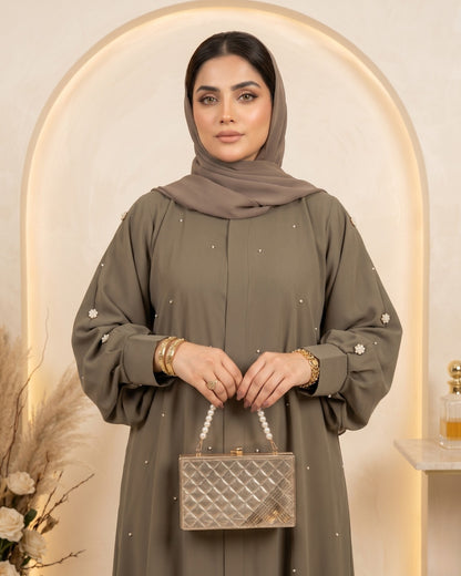 Olive Green Embellished Minimalist Abaya