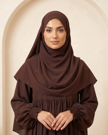 Chocolate Brown Ruffle-Shoulder Maxi Abaya