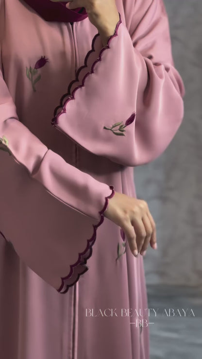 Pink Embroidery Zip Abaya