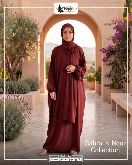 Classic Maroon Georgette Batwing Abaya – Sahra-e-Noor Collection